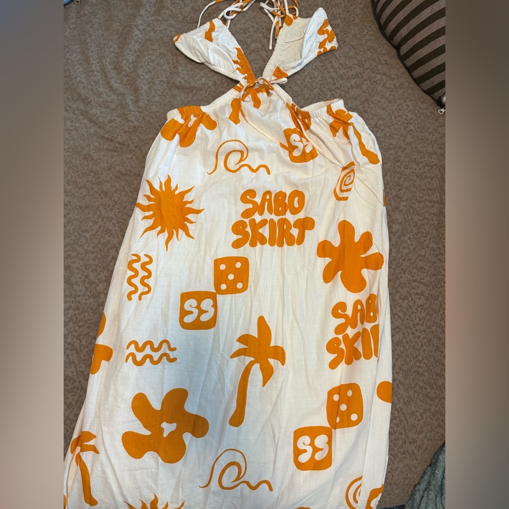 Sabo Skirt White and Orange Patterned Dress